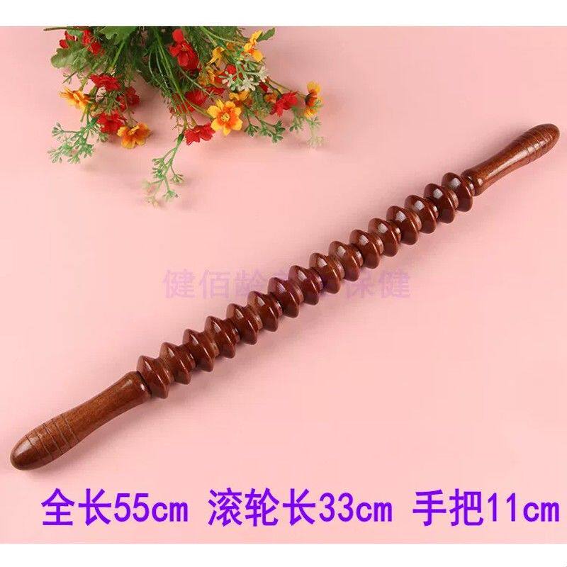木质瑜伽棒 按摩经络滚轮棒 健身经络锤 按摩器 肌肉放松按摩滚轴