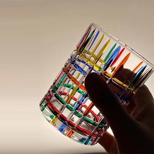 果汁水杯 意大利设计师同款手工彩绘线条编织水晶玻璃杯威士忌杯
