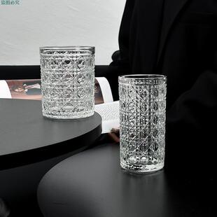 茶杯浮雕ins啤酒奶风杯子水杯威士忌杯果汁北欧复古网红牛奶玻璃