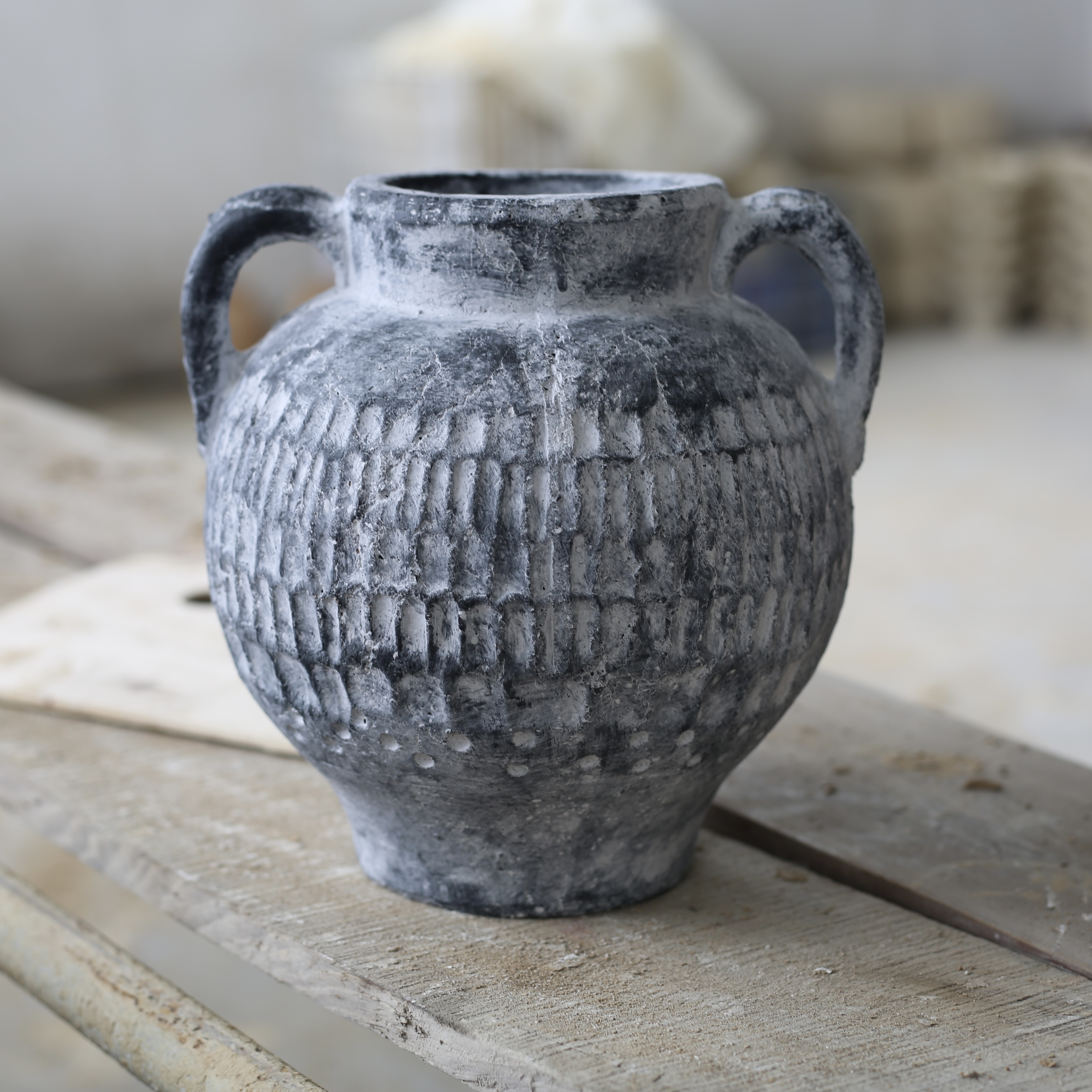 复古双耳瓶粗陶陶罐手工花瓶干花花器雪柳雪柳千层金