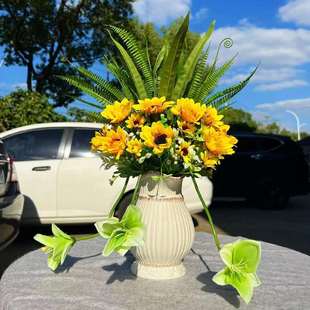 饰花 假花束客厅餐桌绢花假花装 仿真花玫瑰花百合陶瓷干花套装 新款