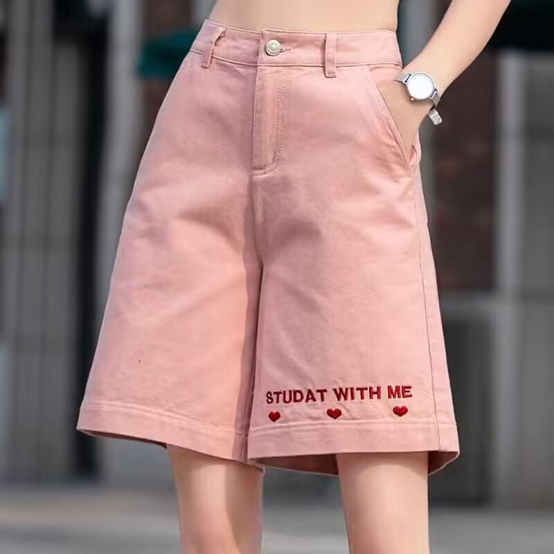 夏季新款字母刺绣牛仔裤女