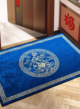 葫芦图案蓝色中式入户门福字防滑脚垫开运地毯招财纳福禄喜庆地垫