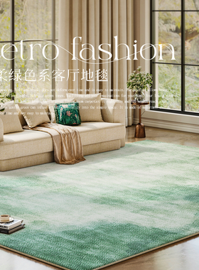 侘寂风绿色地毯客厅2025新款高级感森系毛绒沙发茶几地垫隔音脚垫