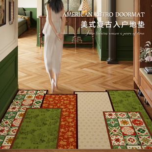 高端复古美式入户门地垫高级绿色皮革地毯PVC脚垫室内玄关进门垫
