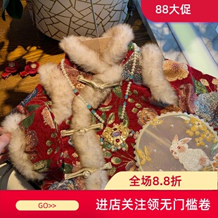 童星圆拜年服女童汉服冬款加绒加厚中国风新年服儿童旗袍裙连衣裙