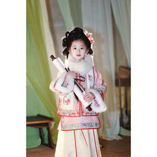 女童汉服冬季马甲上衣裙子套装加绒保暖格格新中式拜年服清汉女