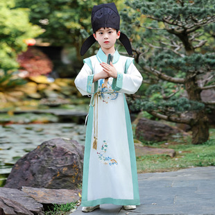 男童汉服宋朝服装儿童古装圆领袍男孩书生小诗人诗词朗诵演出