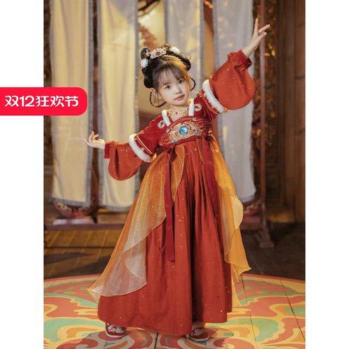 送头饰锦鲤贺年女童汉服连衣裙