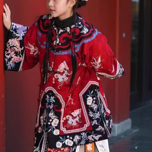 大唐公主女童汉服风古装女孩连衣裙女宝宝长袖襦裙刺绣高档唐俑