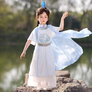 男童汉服夏季新款儿童敖丙小男孩哪吒魔童降世演出服长袍短袖白龙