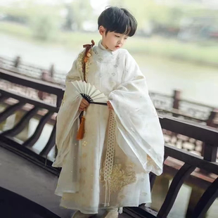 高端男童汉服白色重工明制古装国风小童古风儿童宋唐朝灵菊刺绣