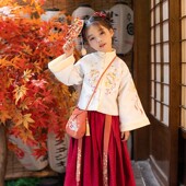 女童汉服两件套冬装 桔意小女孩 加绒女唐装 新款 洋气中国风裙子套装