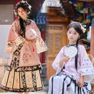 清汉亲子装圆领斜襟清朝格格母女装秋天马面裙套装晋商少奶奶旅拍