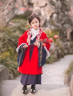 加绒男童汉服冬季拜年服道袍宋制唐装少爷过年服明制加厚女童男女