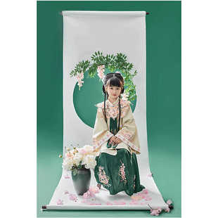 女童汉服春夏明制云肩竖领儿童端庄大气古装浅黄色上衣绿色马面裙