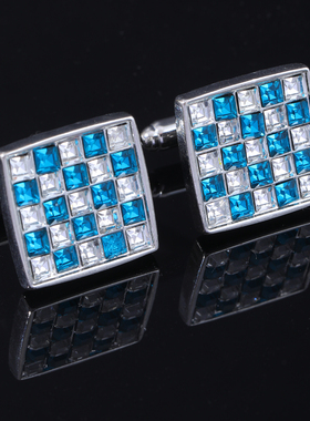 亚马逊新品正方形彩钻锆石袖扣时尚男士衬衫法式袖钉cufflinks