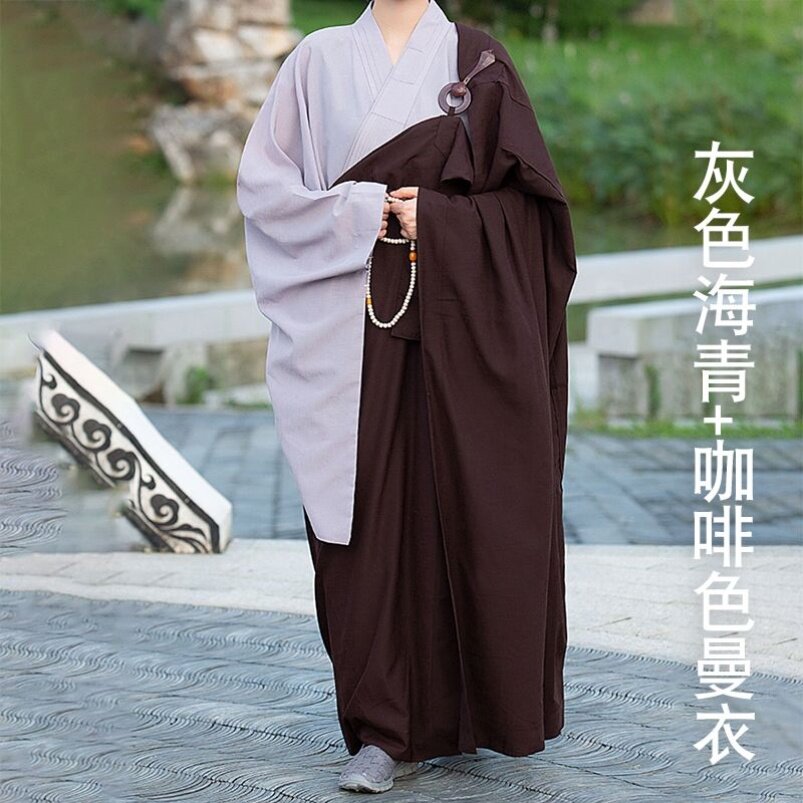 新品居士服男女同款海青咖啡色搭衣一套五戒曼衣木兰色海清多丽丝