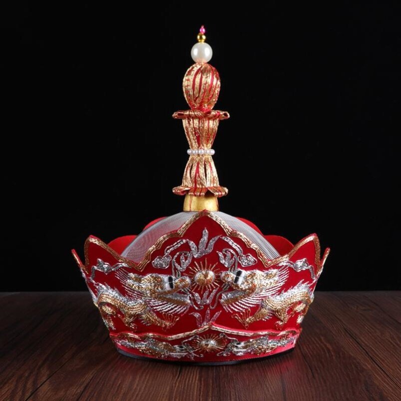 新品尚远毗卢帽法师帽五佛冠法会用品僧帽传统手工刺绣带铁皮桶