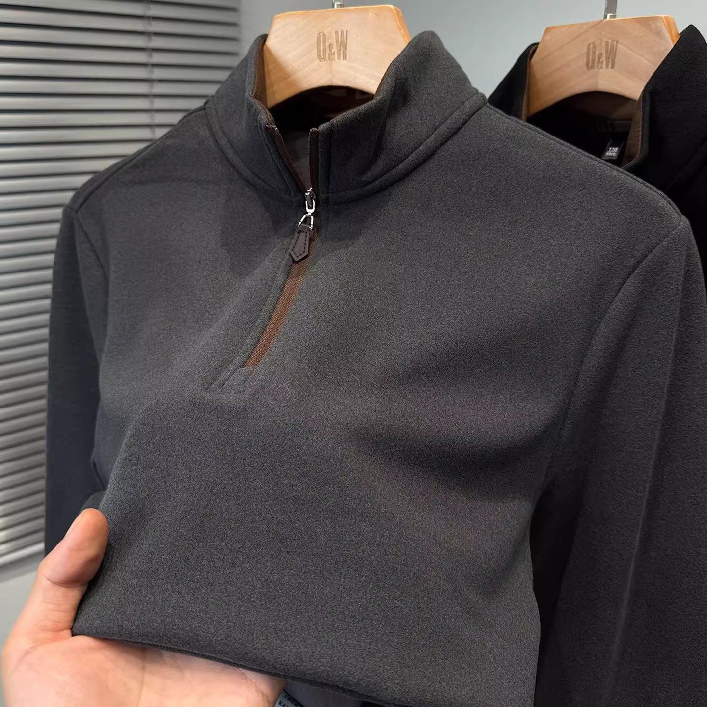 半高领德绒长袖t恤男秋冬季新款纯色磨毛打底衫中年爸爸拉链卫衣,男装,T恤,淘宝优惠券,粉丝福利购,淘宝优惠卷