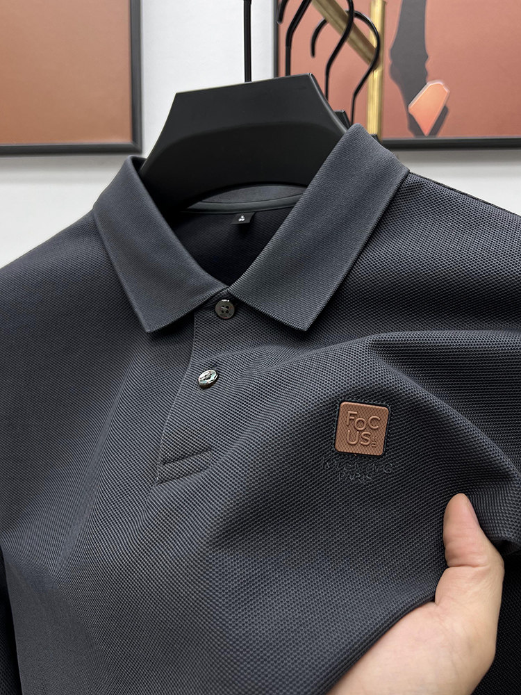 春秋季长袖t恤男翻领纯棉内搭休闲上衣商务丝光棉休闲打底polo衫