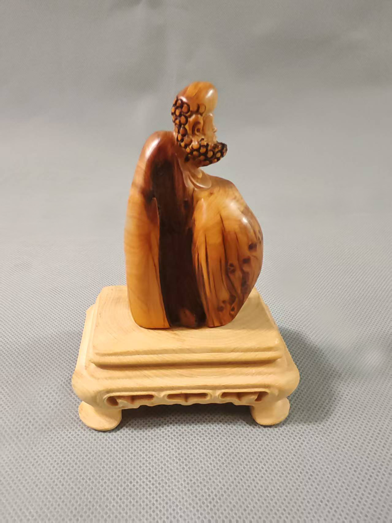 摆件 手把件 太行崖柏 达摩 虎皮纹留疤 含底座文玩装饰礼品156