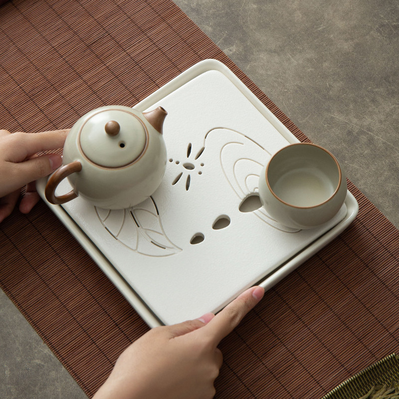 家用陶瓷茶盘储水式干泡盘简约国风大小茶台正方托盘功夫茶具茶托