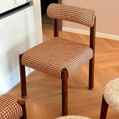 中古风实木餐椅休闲复古书房椅法式民宿设计师椅子家用化妆靠背椅