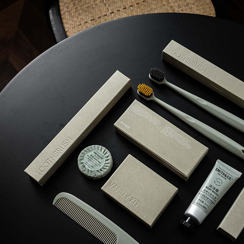 莫兰迪毛纹卡盒民宿酒店一次性牙刷牙膏套装旅行洗发水沐浴露小样