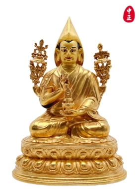 长寿宗喀巴鎏金手工面部彩绘10公分支持金银铜材质定制工艺品摆件