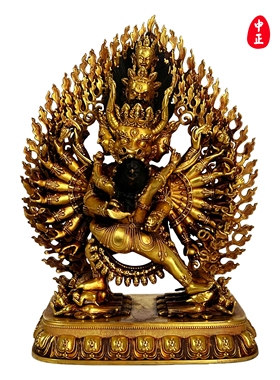 双身大威德金刚鎏金中正造像摆件