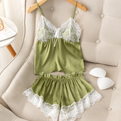 蕾丝宽松流行家居服装 新款 夏0128z 睡衣薄绸短裤 套装 夏季 吊带女式