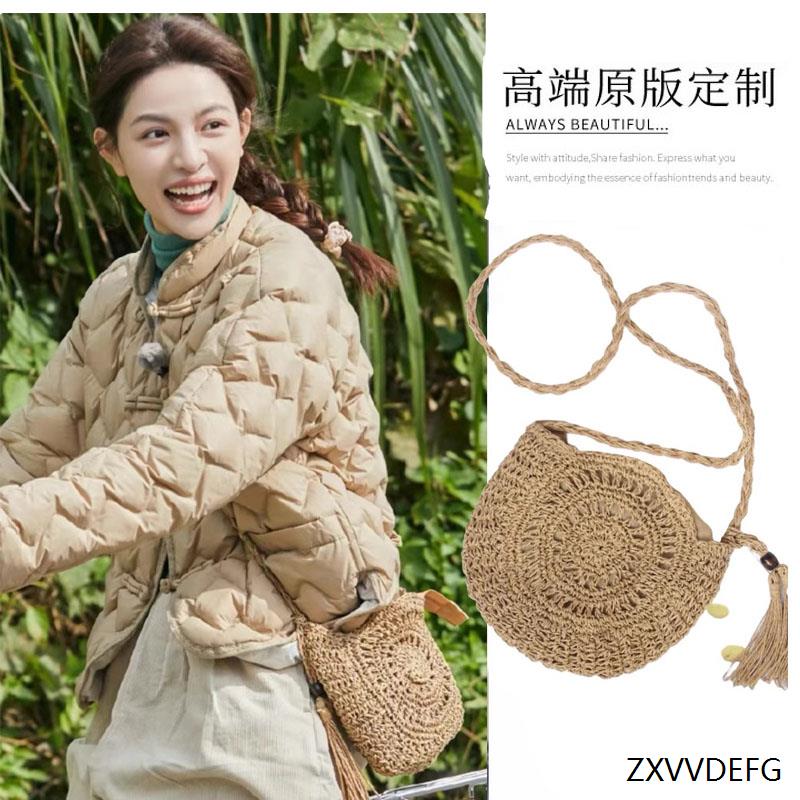 我们的美好生活钟楚曦同款手工纸绳编织流苏斜挎钩花草编沙滩包女