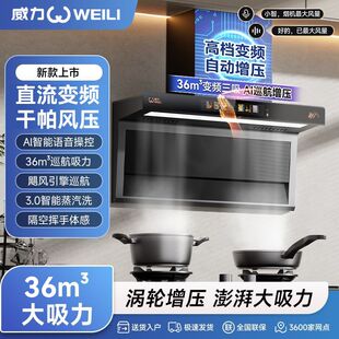 威力抽油烟机家用大吸力顶侧双吸自动清洗一级能效变频吸油烟机