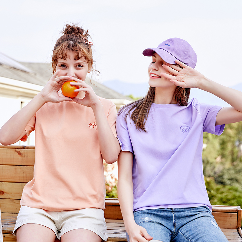 【设计师款】2022夏季新款韩版休闲简约纯色校园风短袖T恤beb女装