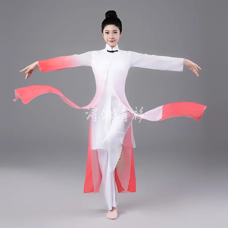 儿童古典演出服男女中国风太极舞蹈服水墨舞剑少年强扇子舞服飘逸