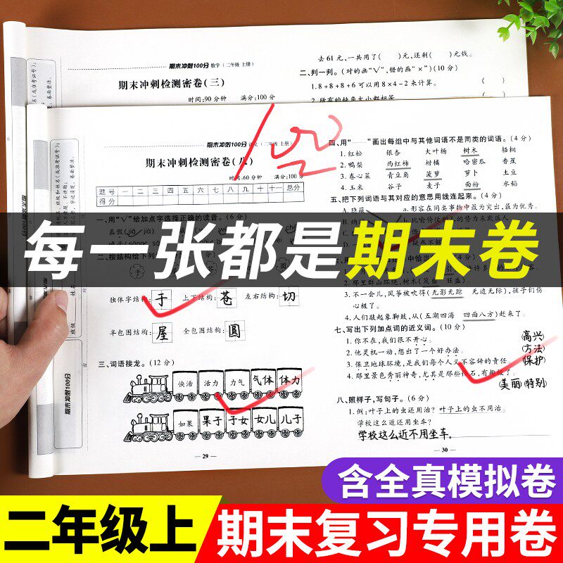 二年级上册试卷测试卷全套语文数学人教版期末冲刺一百分100小学上册模拟考试测试卷子同步练习册专项思维训练习题期中期末总复习