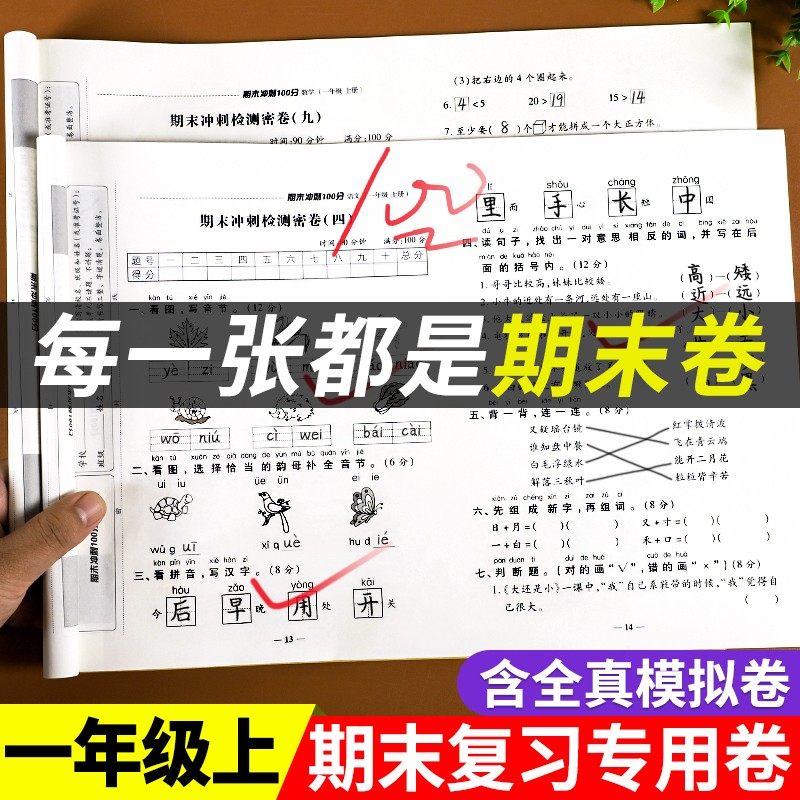 一年级下册期末冲刺一百分试卷测试卷全套语文数学100分人教版小学生1年级上册期中期末总复习专项思维训练同步模拟考试卷子资料书