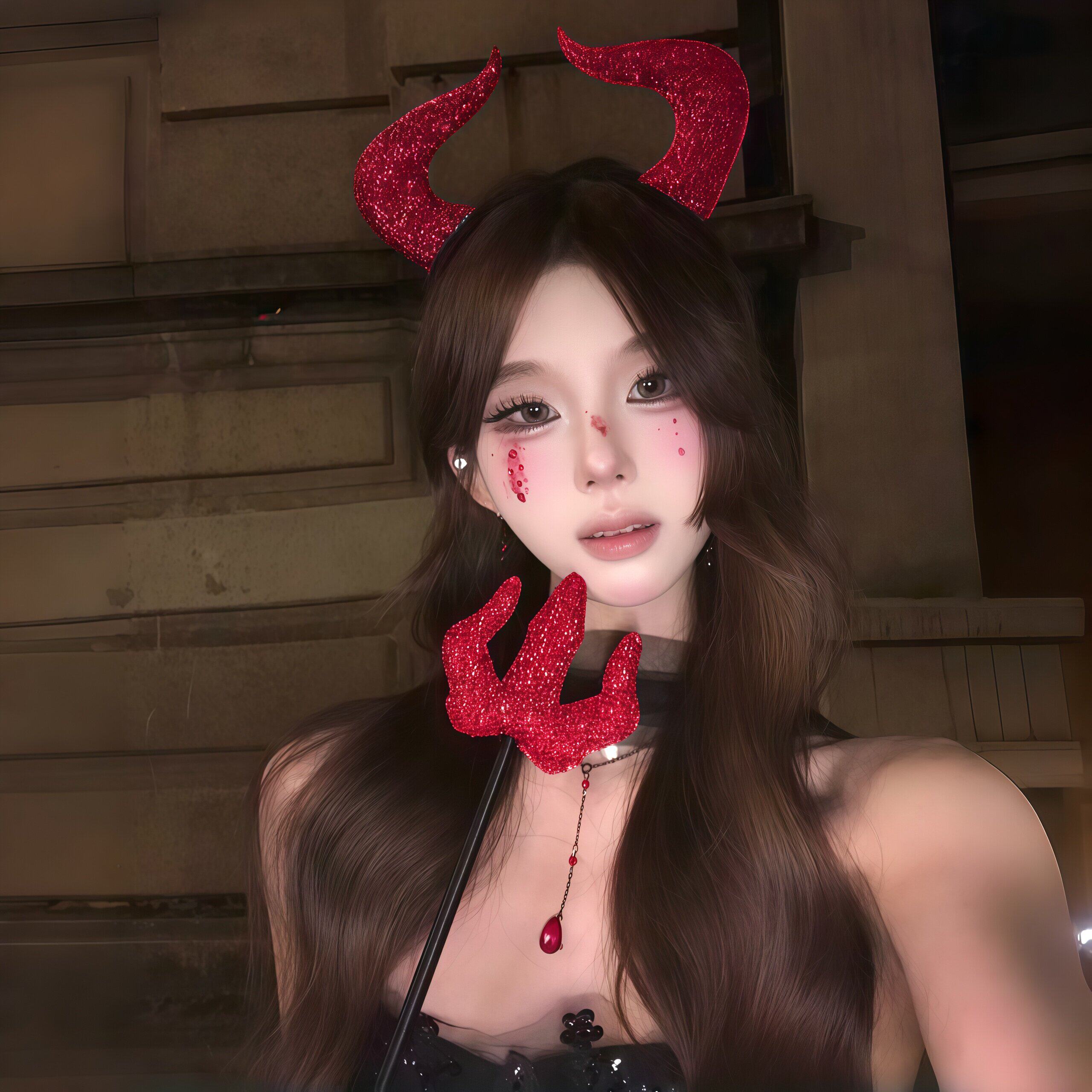 红色恶魔发箍套装万圣节魅魔牛角cos装扮暗黑爆闪武器头箍小装饰