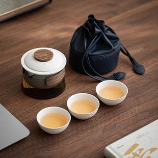 一壶三杯随身喝茶套装 乐享陶瓷玻璃旅行茶具快客杯户外露营便携式