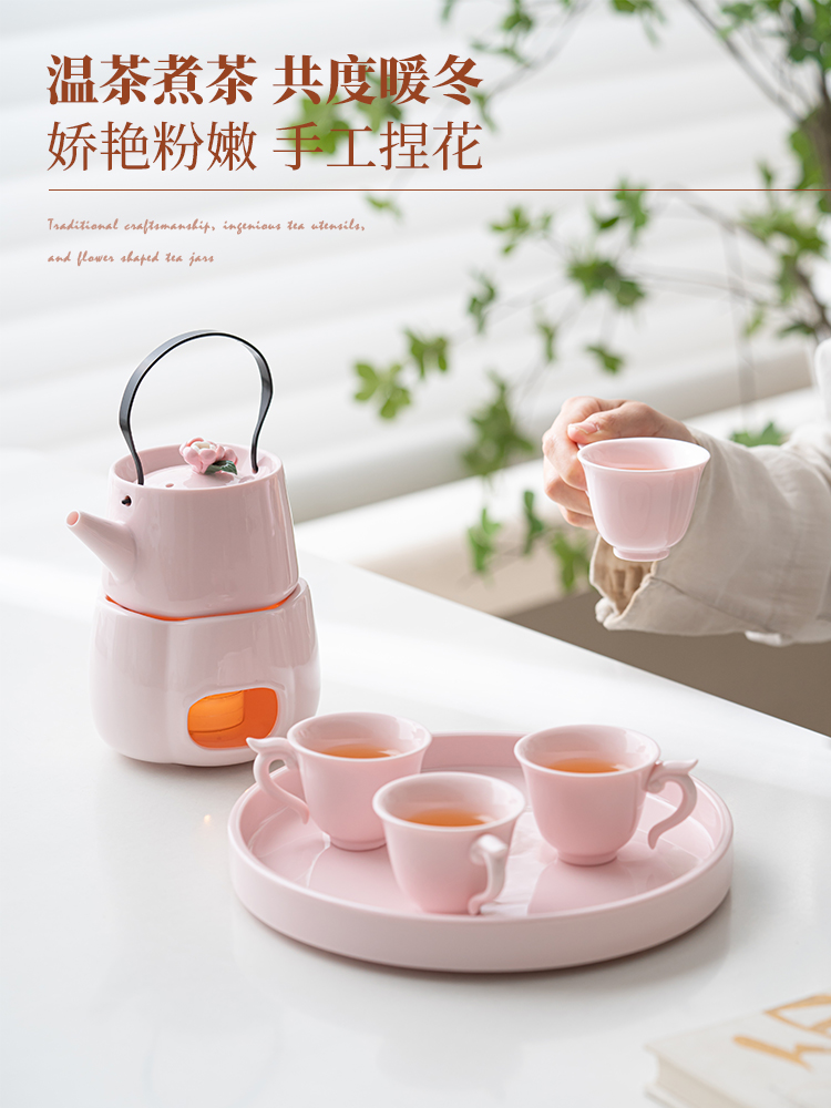 捏花提梁壶暖茶炉套装家用茶具蜡烛加热底座绝缘茶壶茶杯干泡盘