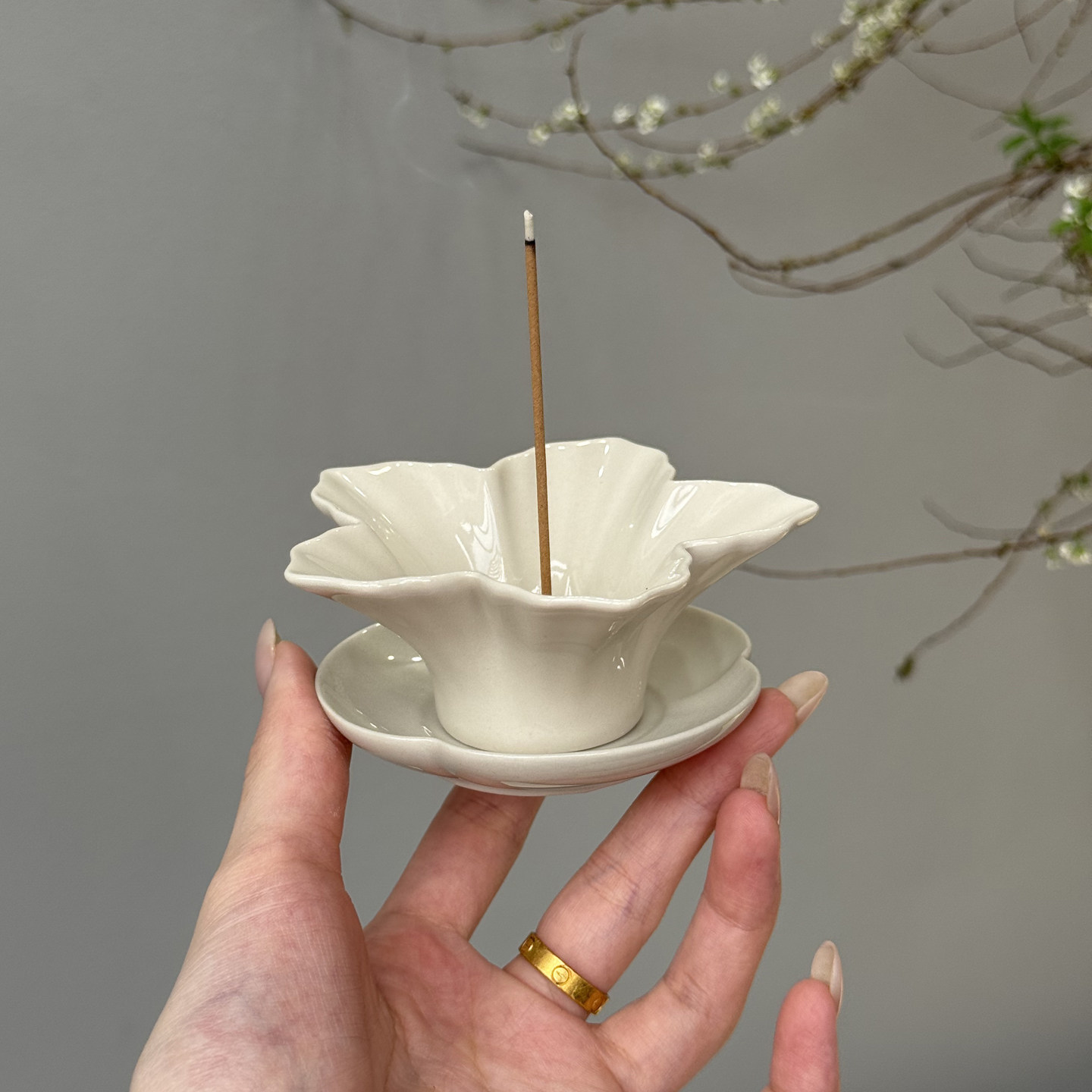 草木灰陶瓷枫叶线香香插底座点香托盘线香炉家用室内不落灰高级感