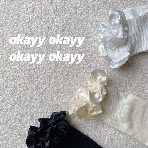 绸缎花边少女软妹中筒袜