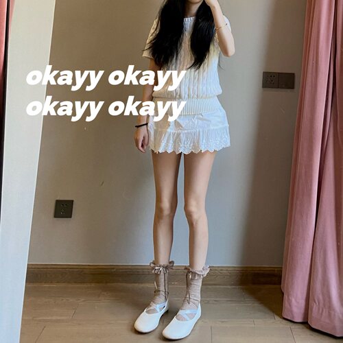 百褶堆堆袜中筒袜韩国东大门莫兰迪色系甜美针织袜条纹花边亮丝