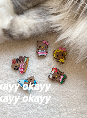 自制crocs洞洞鞋扣kitty黑皮鞋花