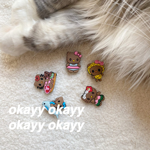 自制crocs洞洞鞋扣kitty黑皮鞋花