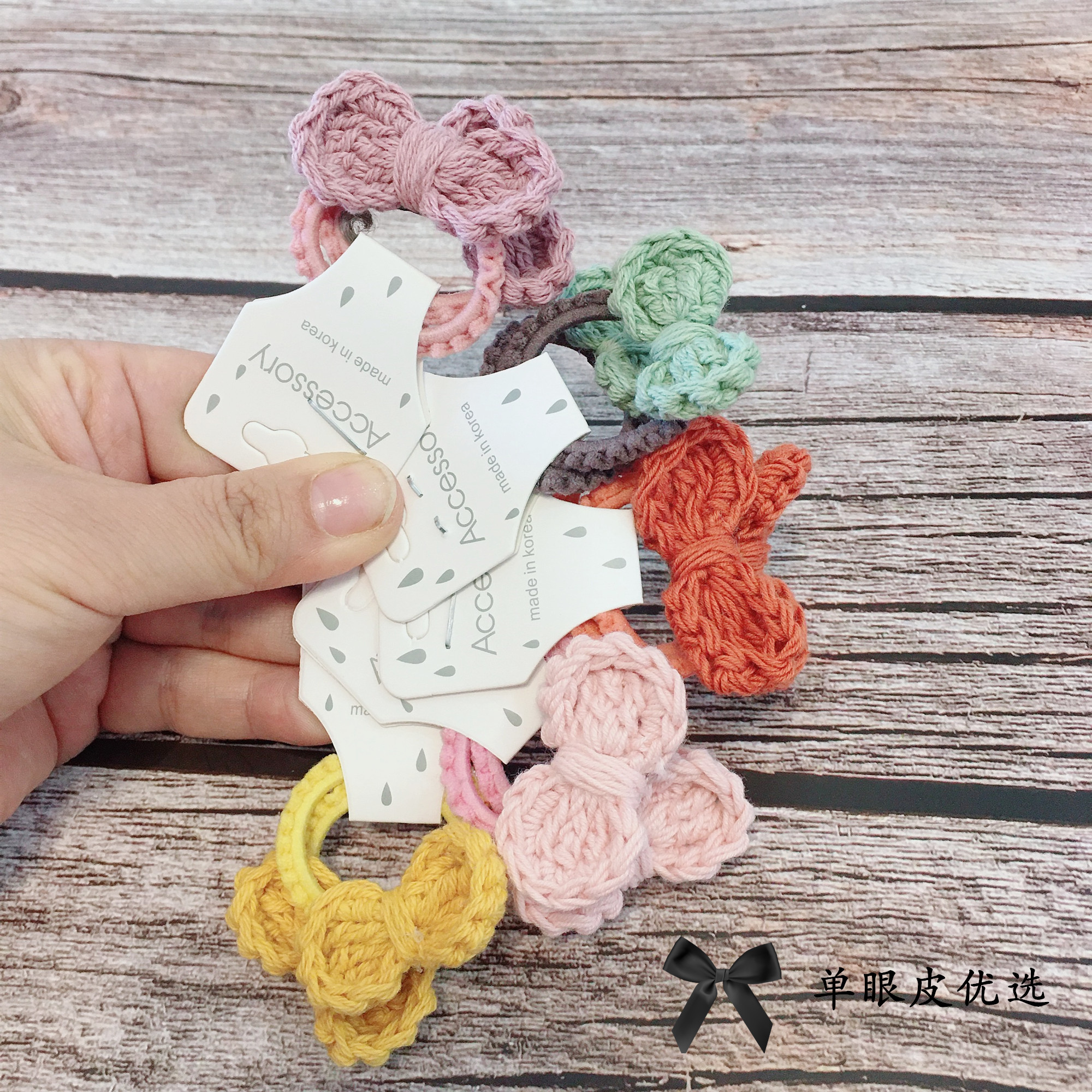 手工针织毛线发圈儿童蝴蝶结皮筋不伤发宝宝啾啾发圈女童发饰