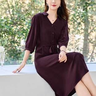 媽媽裝 聲雨竹正品 真絲連衣裙女夏季 2025新款 領(lǐng)桑蠶絲 高端大牌襯衫