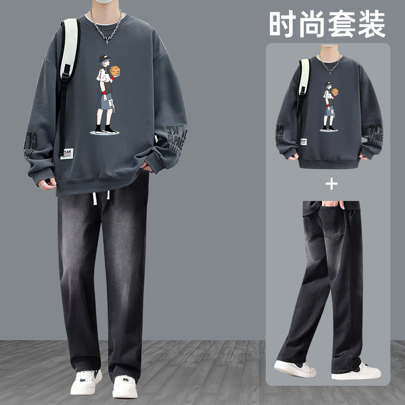 骆陀耐客男士圆领卫衣套装2025秋季新款男装青少年时尚休闲潮流