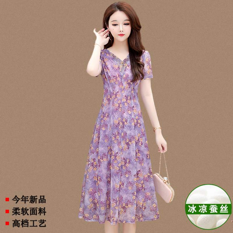 声雨竹专柜阔太太香云纱真丝连衣裙夏2025新款杭州大牌妈妈桑蚕丝